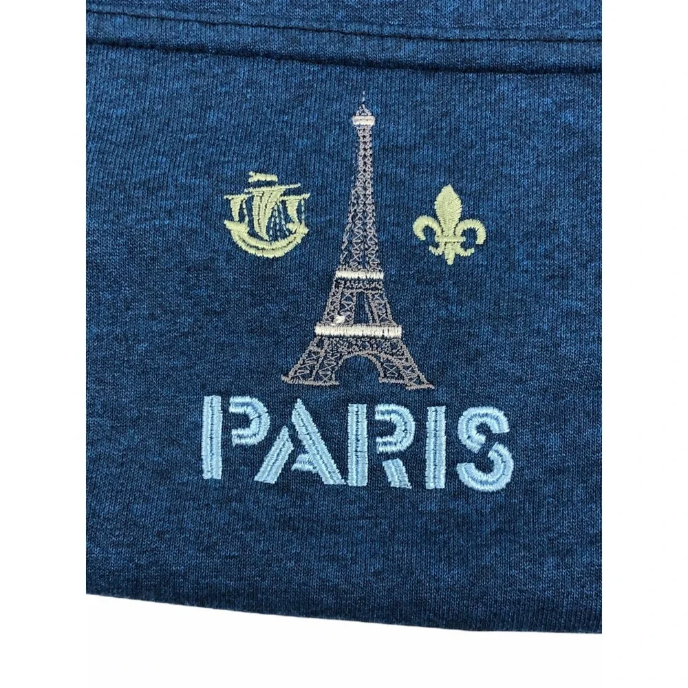Paris France Mens Large Sweatshirt Vintage 1/4 Zip Eiffel Blue Made In France